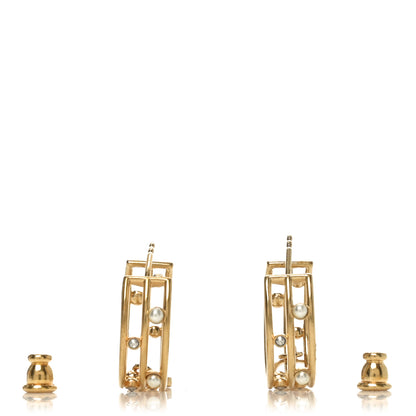 Christian Dior Pearl Crystal D-Backstage Hoop Earrings Gold 3 of 5