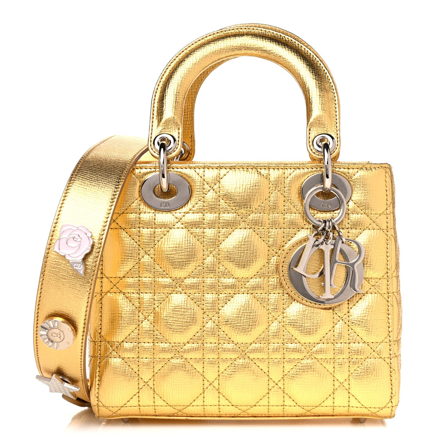 Metallic Grained Calfskin Cannage Small Lucky Badges My Lady Dior Gold