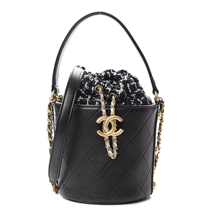 Chanel Calfskin Tweed Small CC Chain Bucket Drawstring Bag Black Multicolor 1 of 10