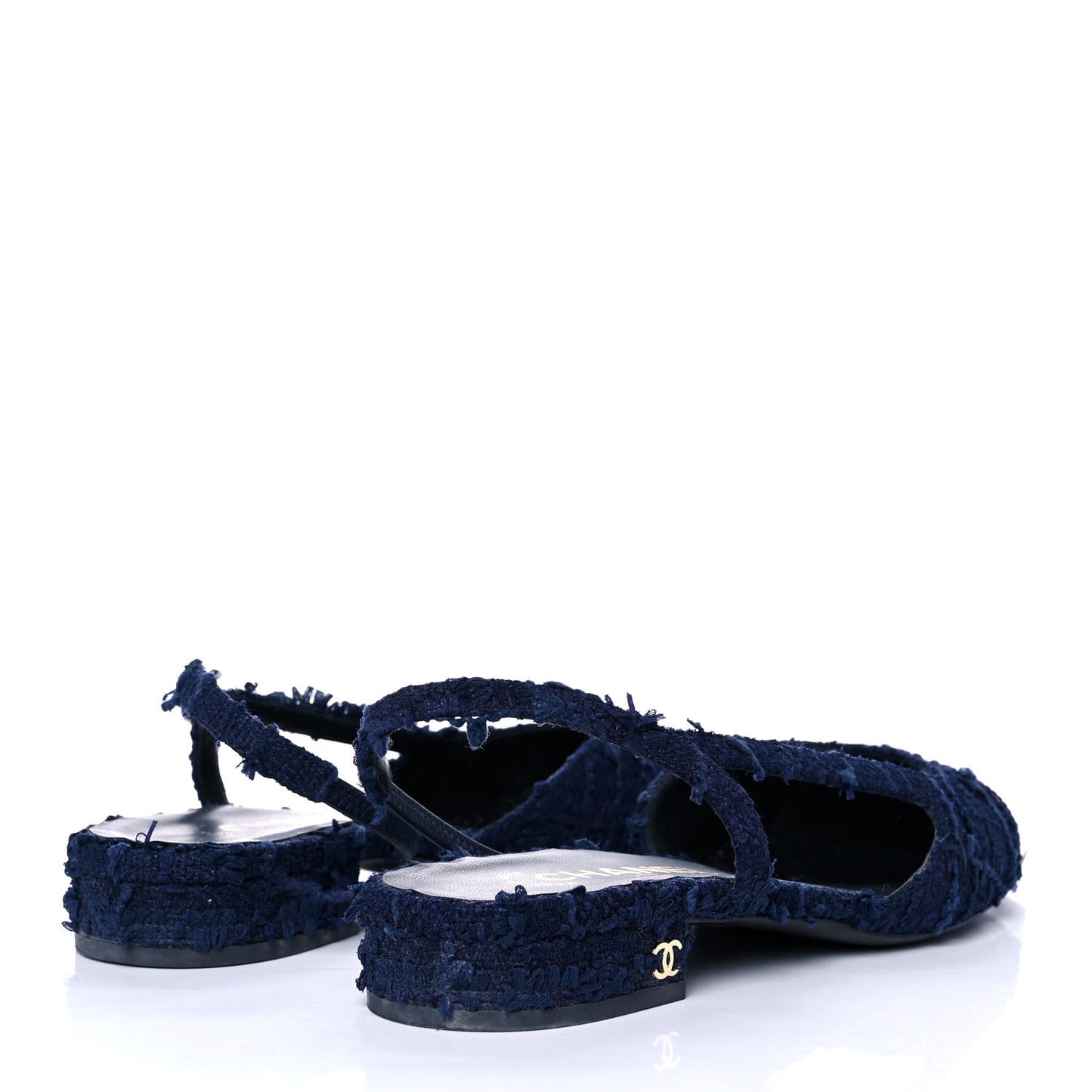 Tweed Patent Cap Toe CC Slingback Flats 38 Navy