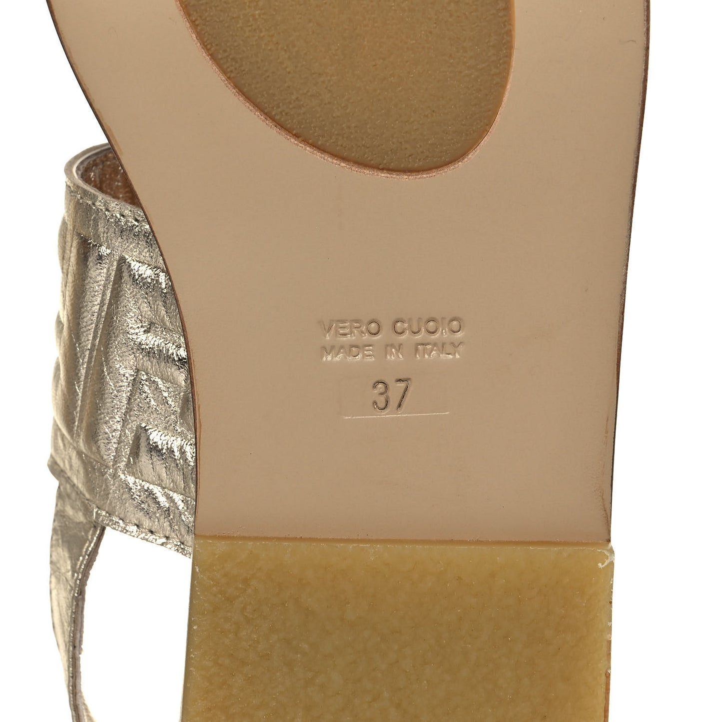 Metallic Nappa FF Embossed Slingback Slide Sandals 37 Gold