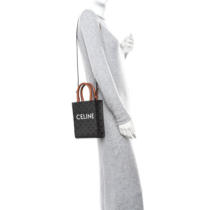Celine Triomphe Canvas Calfskin Mini Vertical Cabas Tan 2 of 10