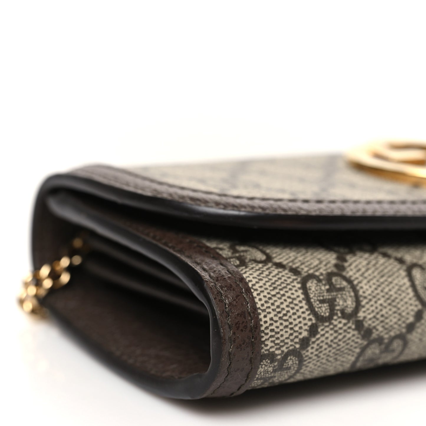 GG Supreme Monogram Textured Dollar Calfskin Blondie Continental Chain Wallet Beige Ebony New Acero