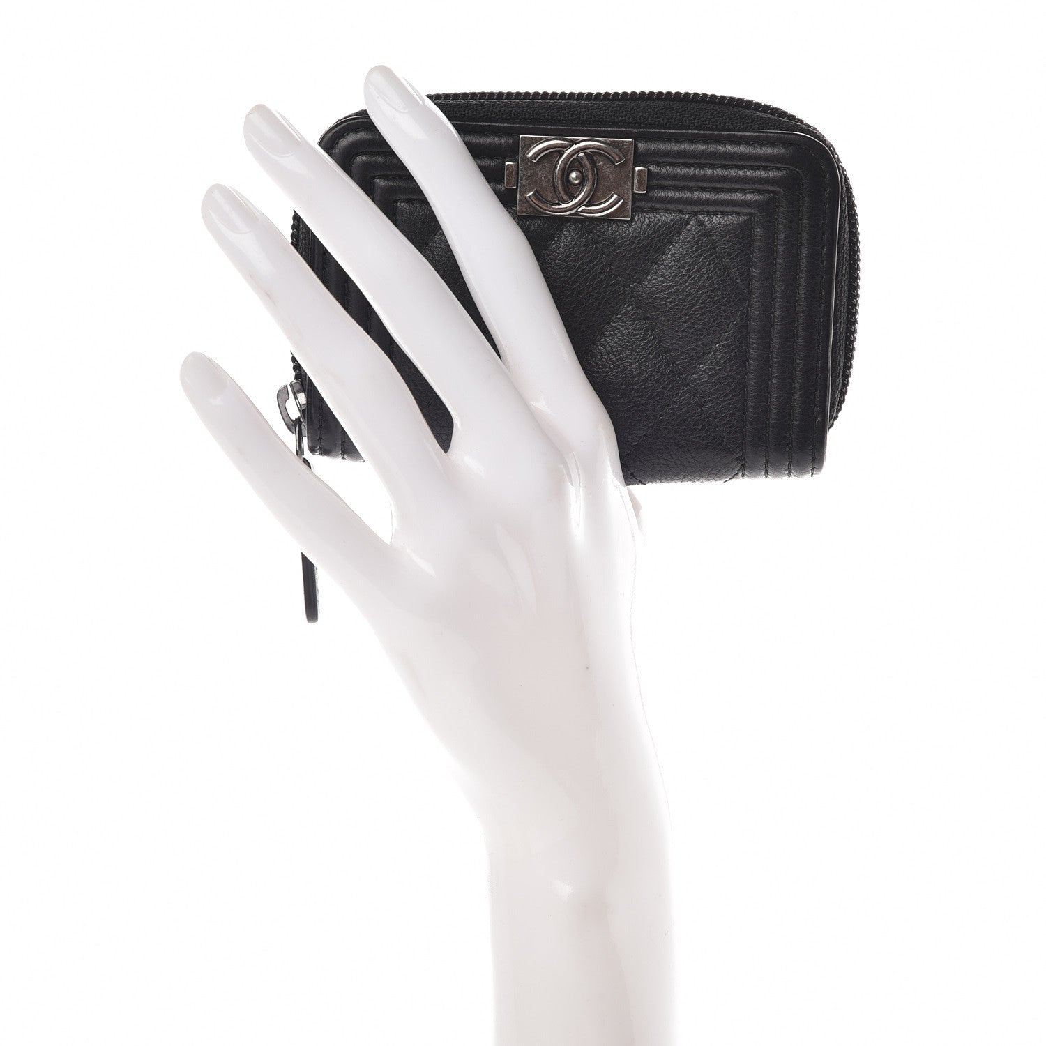Chanel Calfskin Quilted Boy Zip Around Coin Purse Wallet Black 2 of 9