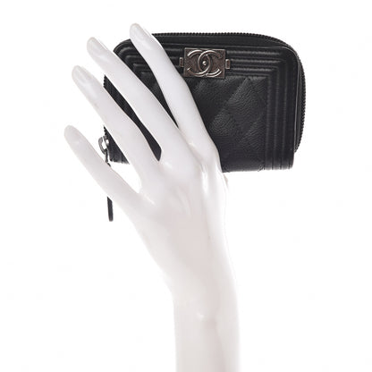 Chanel Calfskin Quilted Boy Zip Around Coin Purse Wallet Black 2 of 9