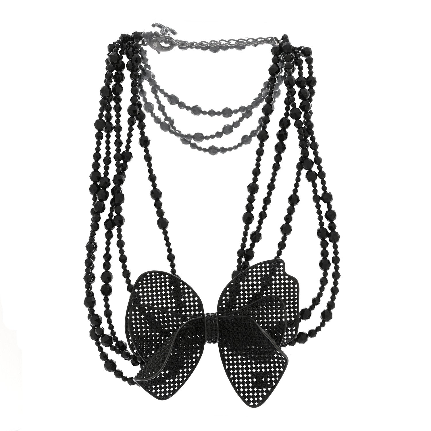 Chanel Crystal Beaded CC Bow Multi Strand Necklace Black 3 of 7
