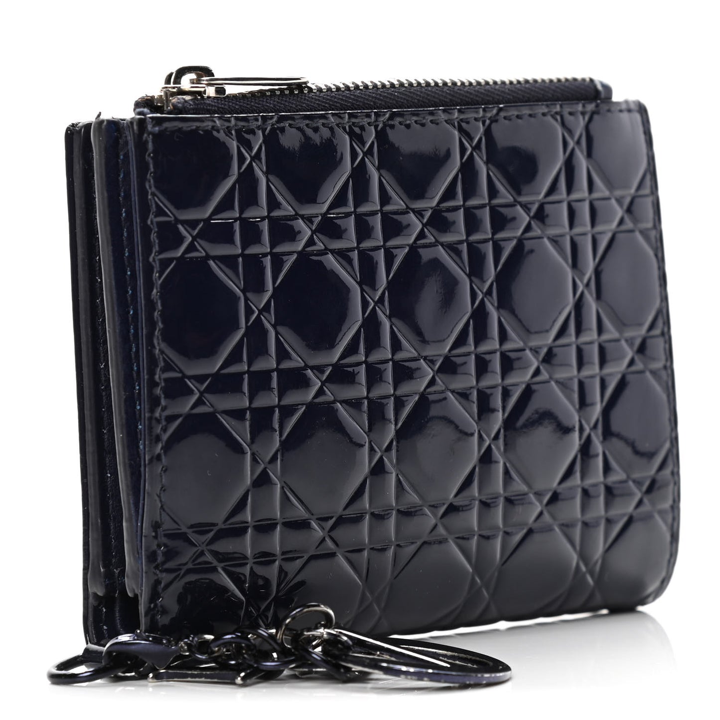 Patent Cannage Lady Dior Eden Wallet Navy Blue