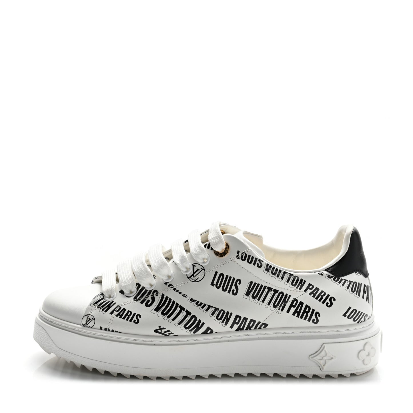 Calfskin Printed Time Out Trainer Sneakers 37 White Black