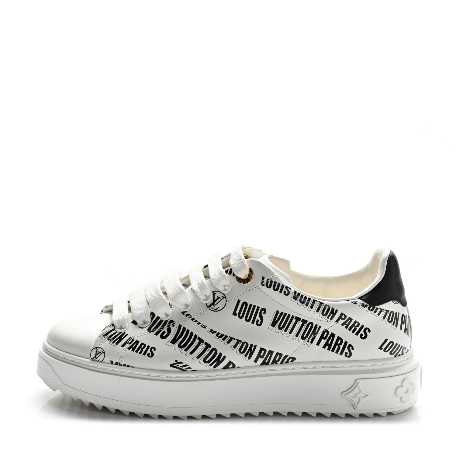 Louis Vuitton Calfskin Printed Time Out Trainer Sneakers 37 White Black 1 of 10