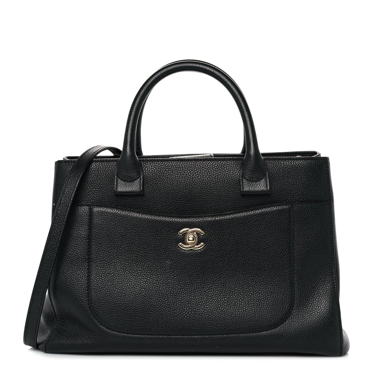 Grained Calfskin Small Neo Executive Shopper Tote Black