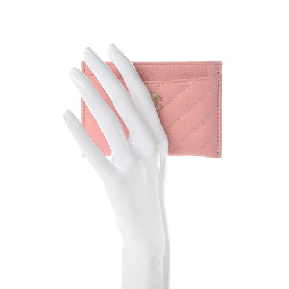 Chanel Caviar Chevron Quilted Card Holder Pink 2 of 9