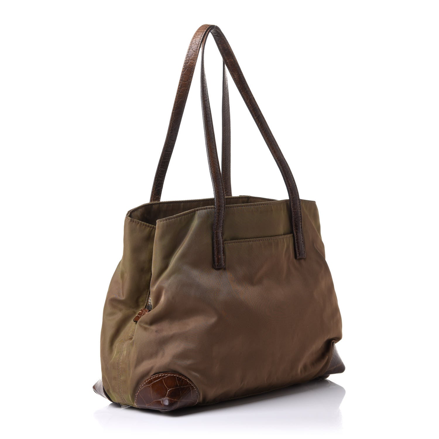 Prada Tessuto Nylon Faux Croc Tote Brown 891324 – FASHIONPHILE