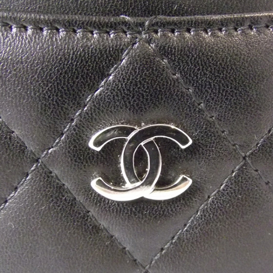 Lambskin Quilted Card Holder Black