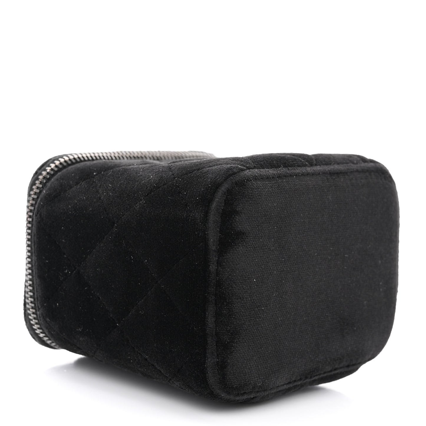 Velvet Quilted Mini Vanity Case With Chain Black