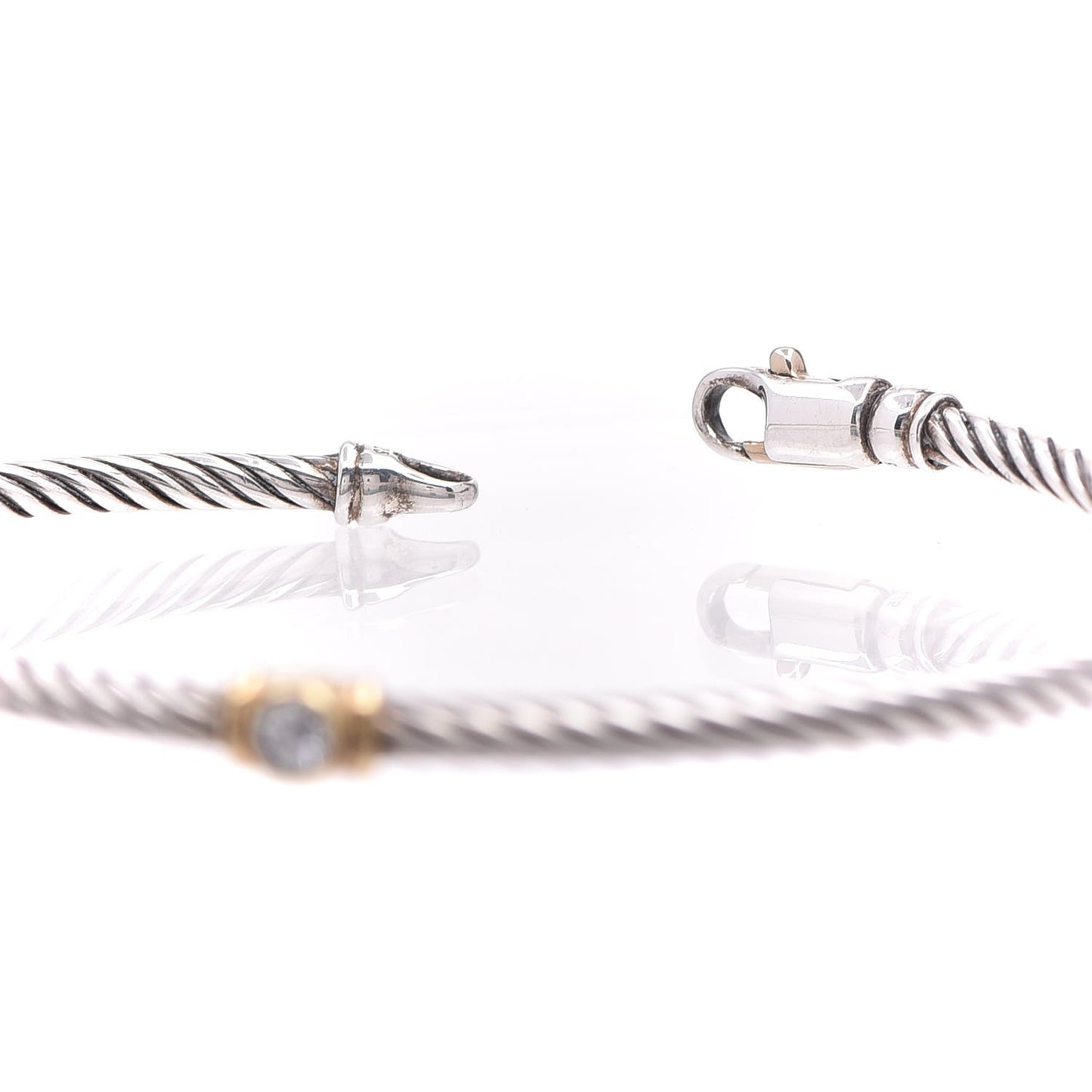 Sterling Silver 18K Yellow Gold Diamond 3mm Single Station Bracelet