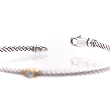 David Yurman Sterling Silver 18K Yellow Gold Diamond 3mm Single Station Bracelet 4 of 7