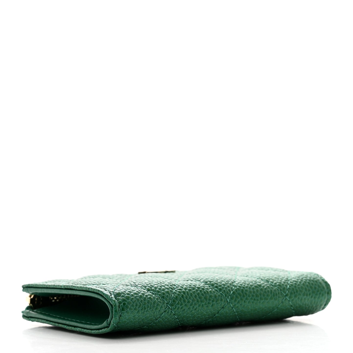 Iridescent Caviar Quilted Zipped Key Holder Case Green