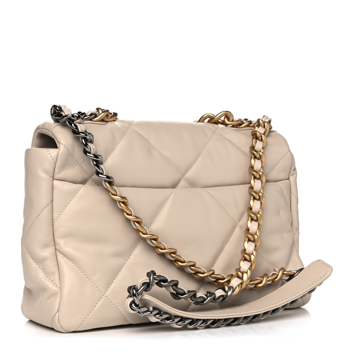 Goatskin Quilted Large Chanel 19 Flap Beige