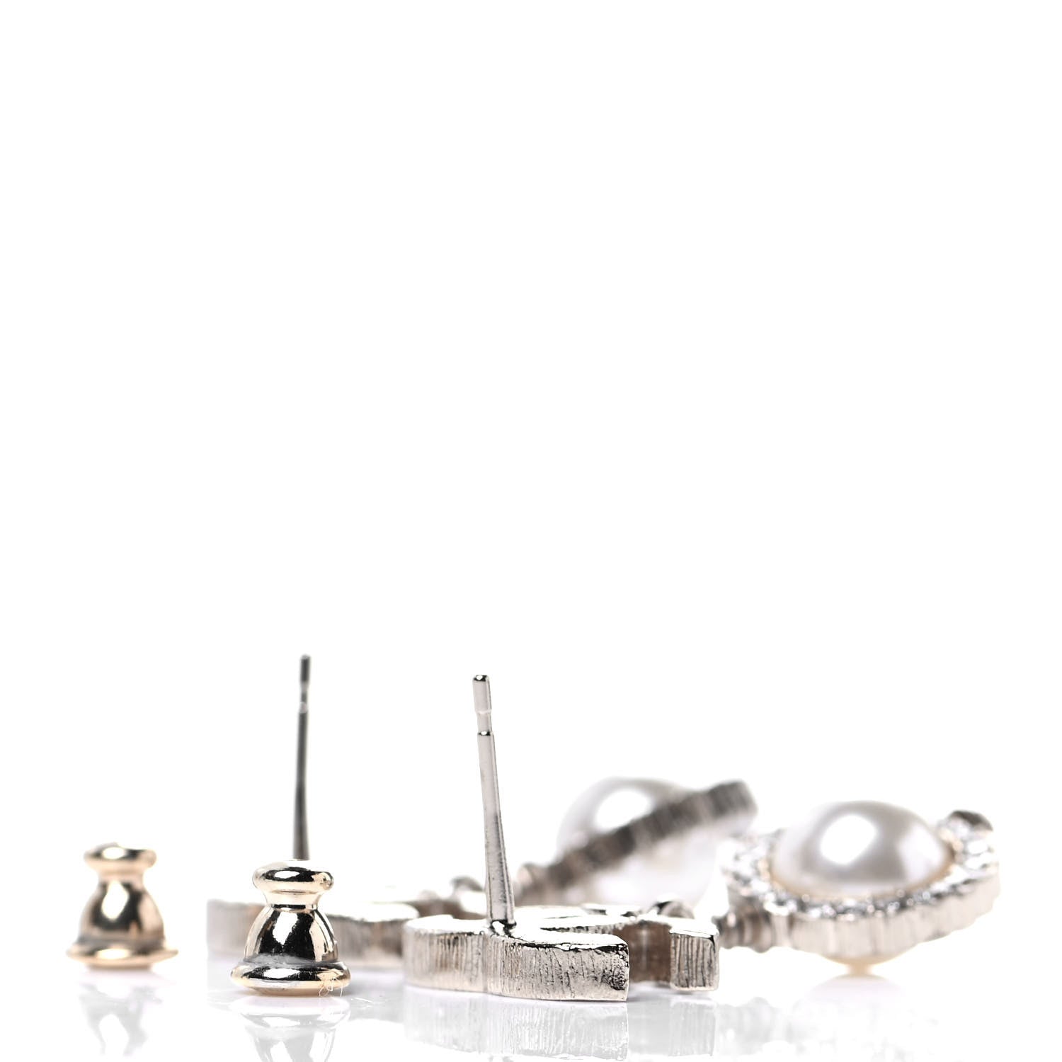 Chanel Crystal Pearl CC Drop Earrings Silver 3 of 4