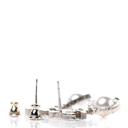 Chanel Crystal Pearl CC Drop Earrings Silver 3 of 4