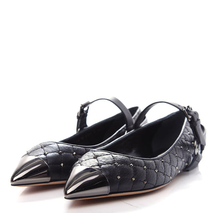 Valentino Garavani Crackled Lambskin Rockstud Spike Captoe Ballerina Flats 36.5 Black 3 of 11