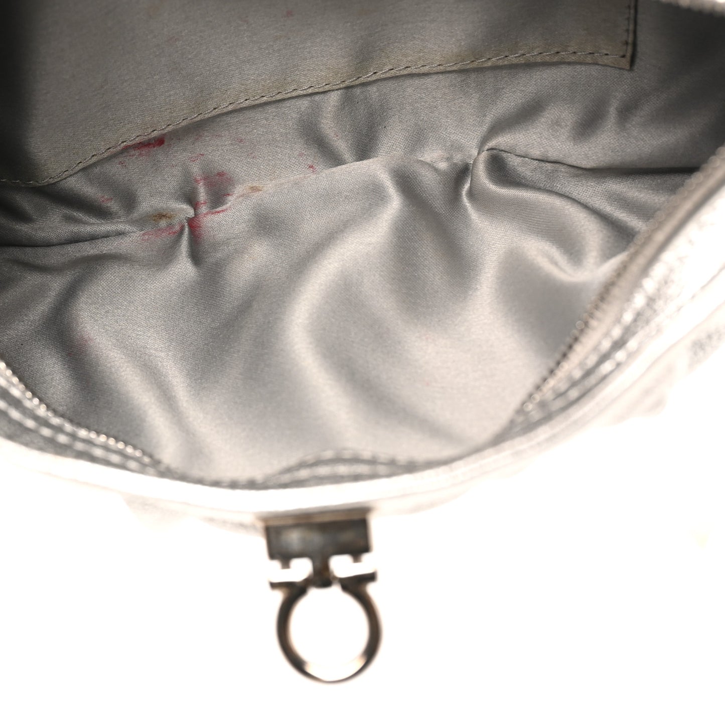 Metallic Calfskin Small Gancini Clutch Silver
