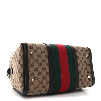Gucci Monogram Selleria Calfskin Vintage Web Medium Boston Beige Ebony Cocoa 4 of 10