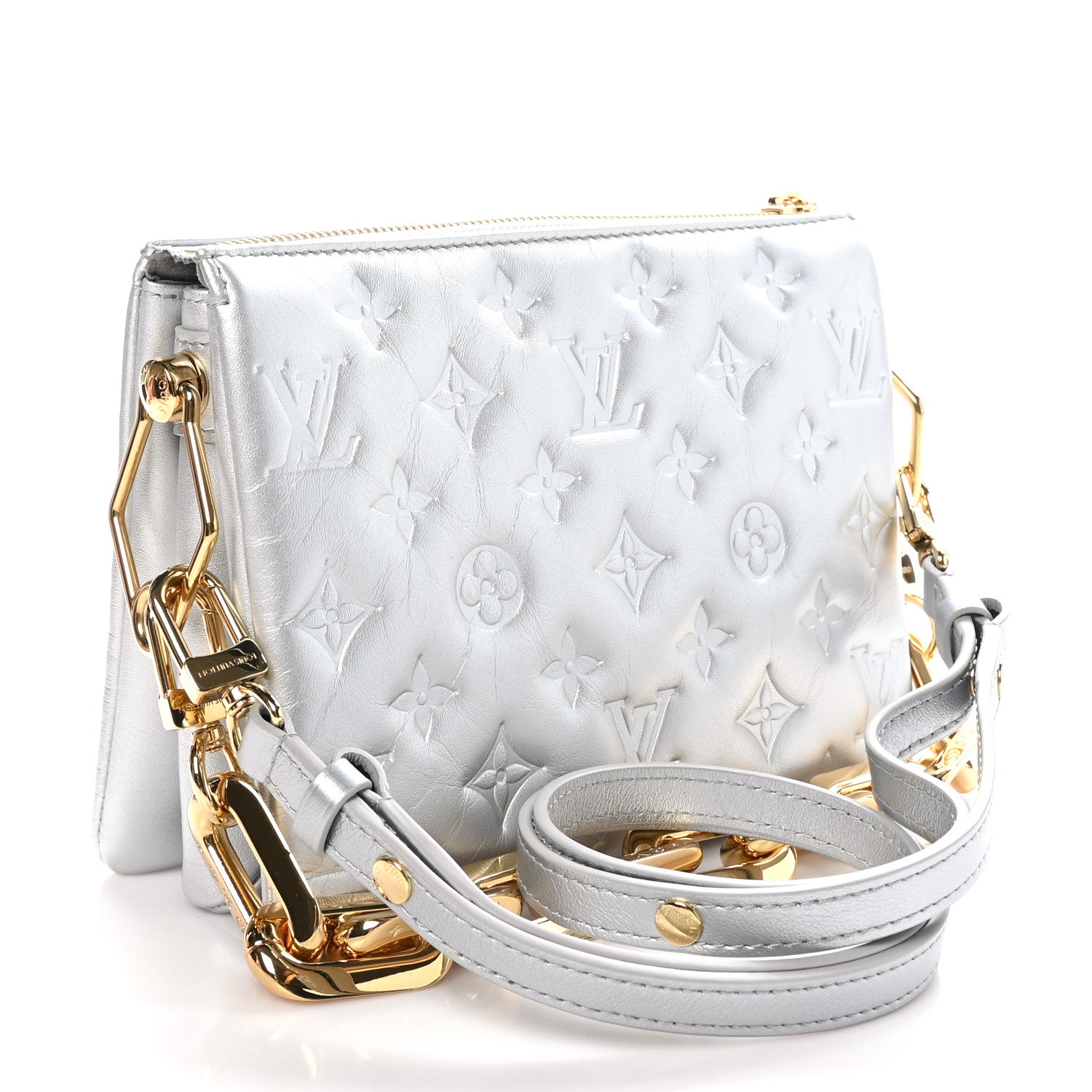 Louis Vuitton Lambskin Embossed Monogram Coussin BB Silver 3 of 10