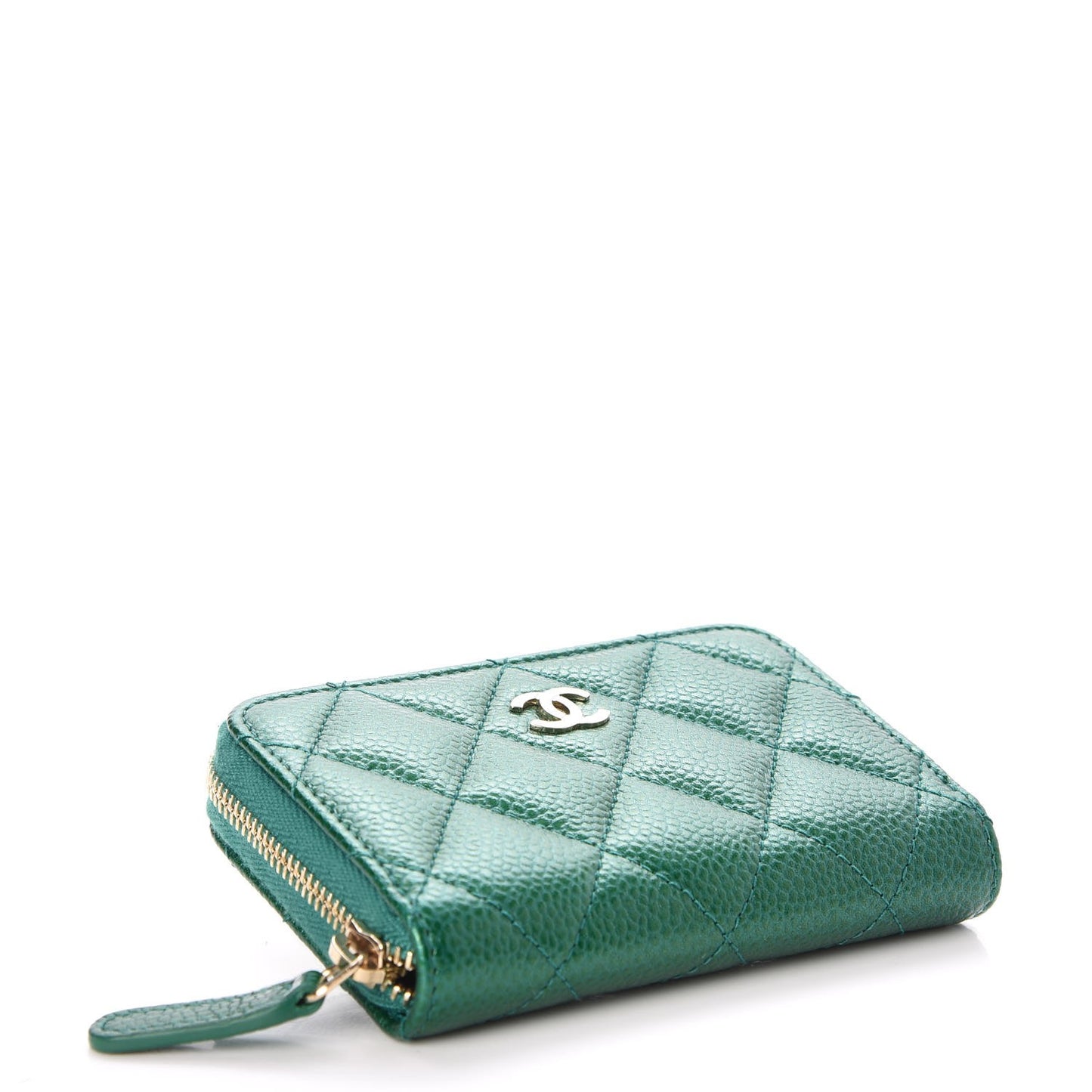Metallic Caviar Quilted Zip Coin Purse Green