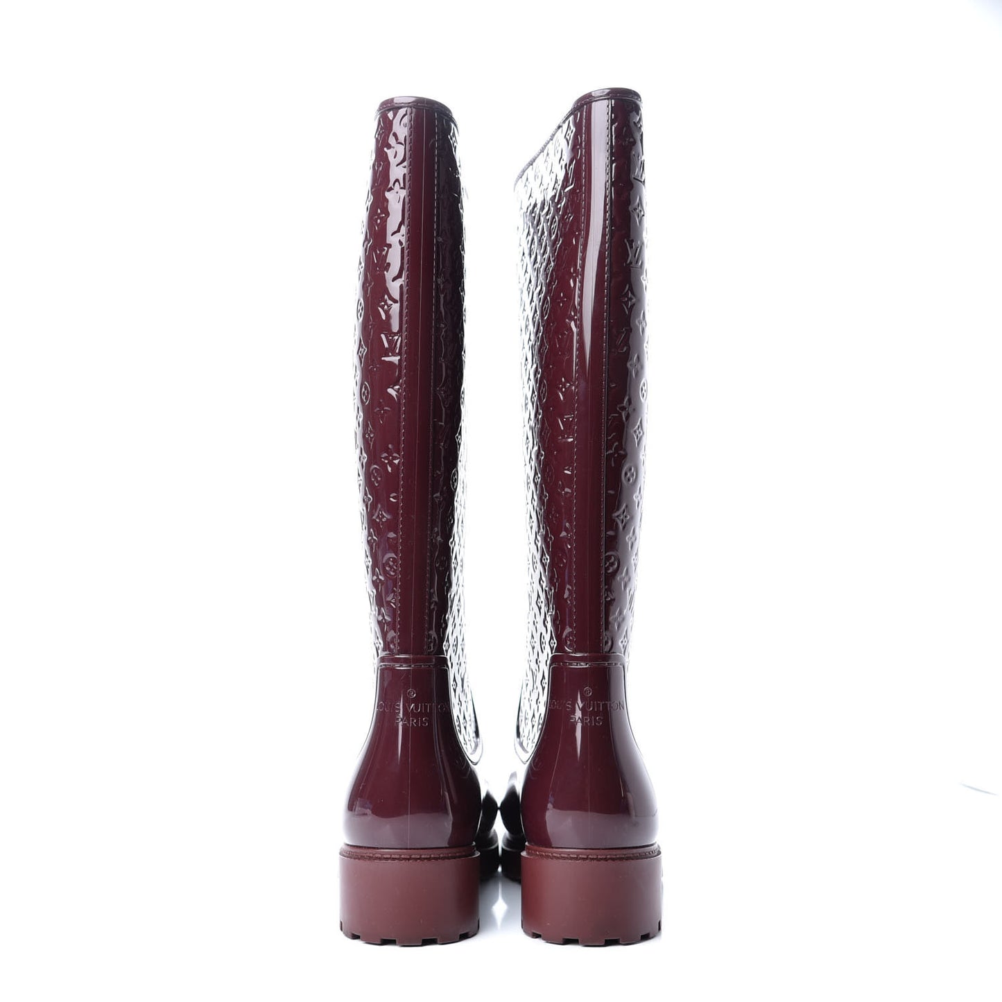 Rubber Embossed Monogram Splash Rain Boots 37 Burgundy