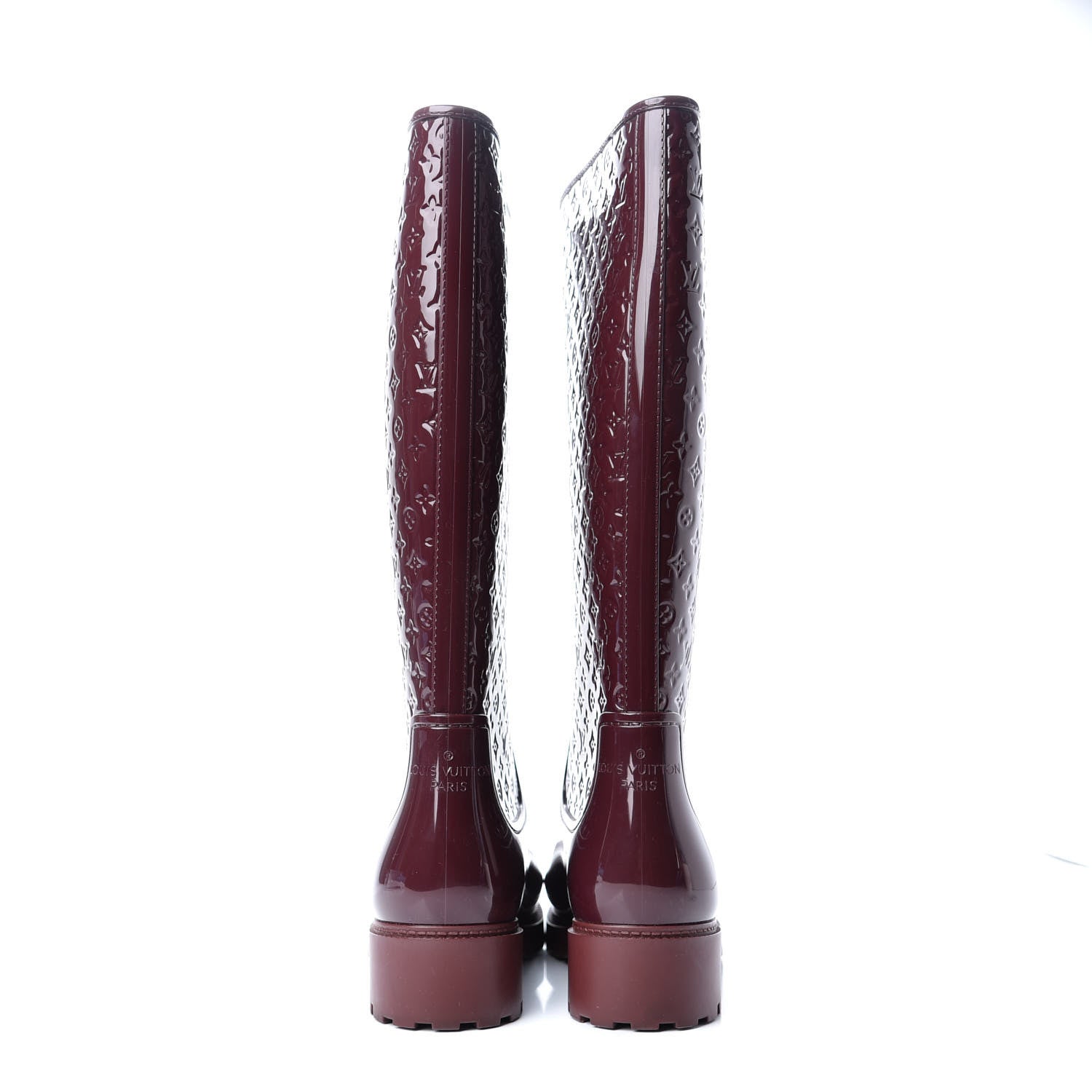 Louis Vuitton Rubber Embossed Monogram Splash Rain Boots 37 Burgundy 5 of 9