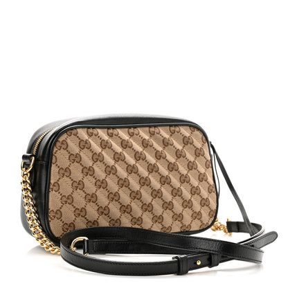 Gucci Monogram Matelasse Diagonal Small GG Marmont Chain Shoulder Bag Beige Black 3 of 12