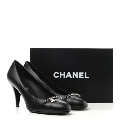 Chanel Calfskin CC Cap Toe Chain Pumps 39 Black 11 of 11