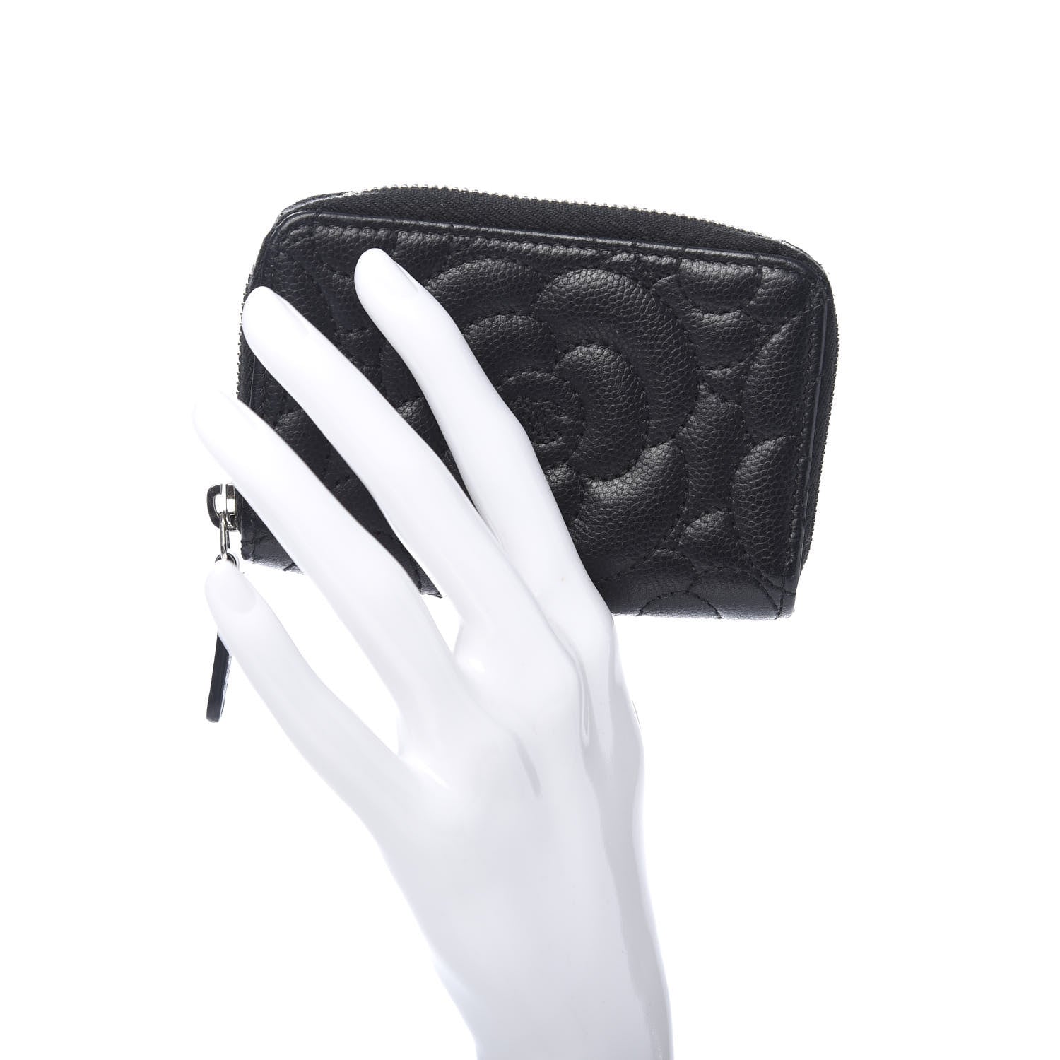 Chanel Caviar Camellia Embossed Zip Coin Purse Black 2 of 8