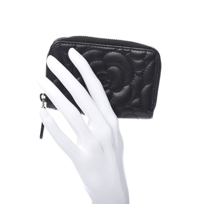 Chanel Caviar Camellia Embossed Zip Coin Purse Black 2 of 8