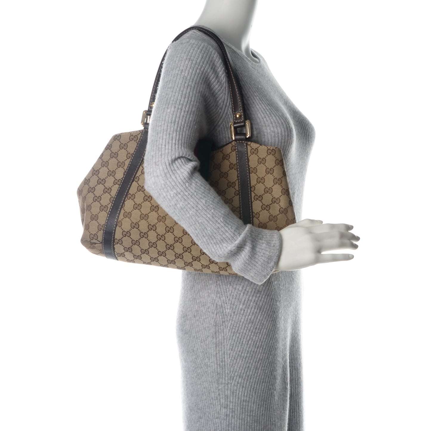 Monogram Medium New Ladies Web Tote Dark Brown