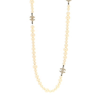 Chanel Graduated Pearl Crystal CC Long Necklace Light Gold 1 of 6