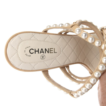 Chanel Goatskin Quilted Pearl Sandals 38 Beige 7 of 11