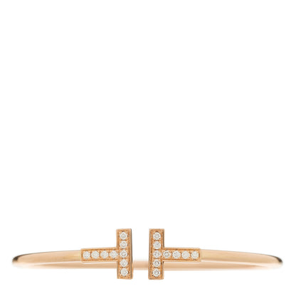 Tiffany 18K Rose Gold Diamond T Wire Bracelet 1 of 3