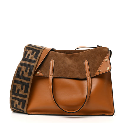 Fendi Vitello Grace Suede Flip Tote Nocciola Marrone 1 of 9