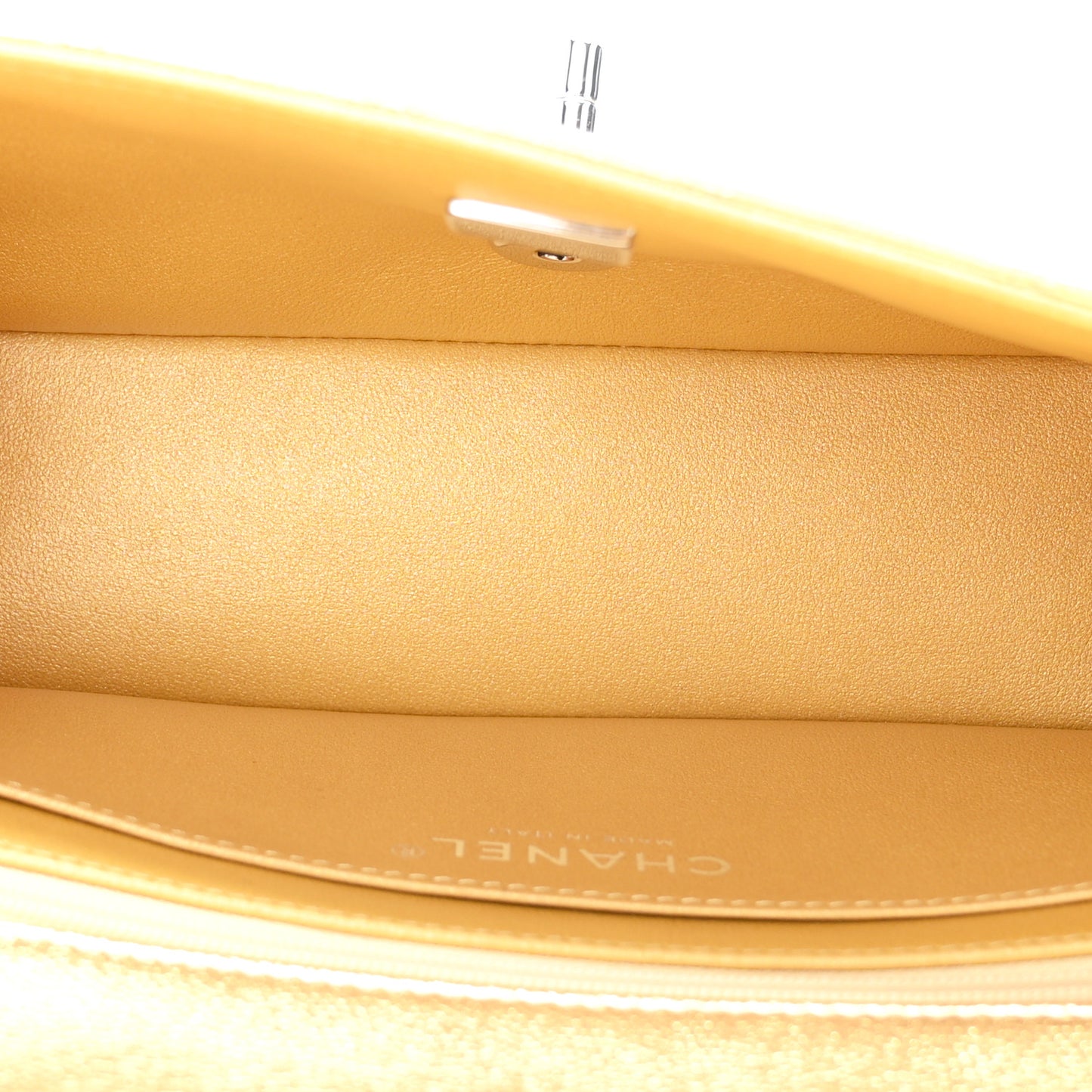 Metallic Caviar Quilted Top Handle East West Flap Gold