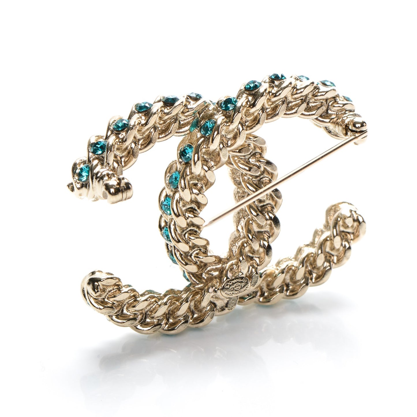 Iridescent Crystal CC Brooch Blue Gold