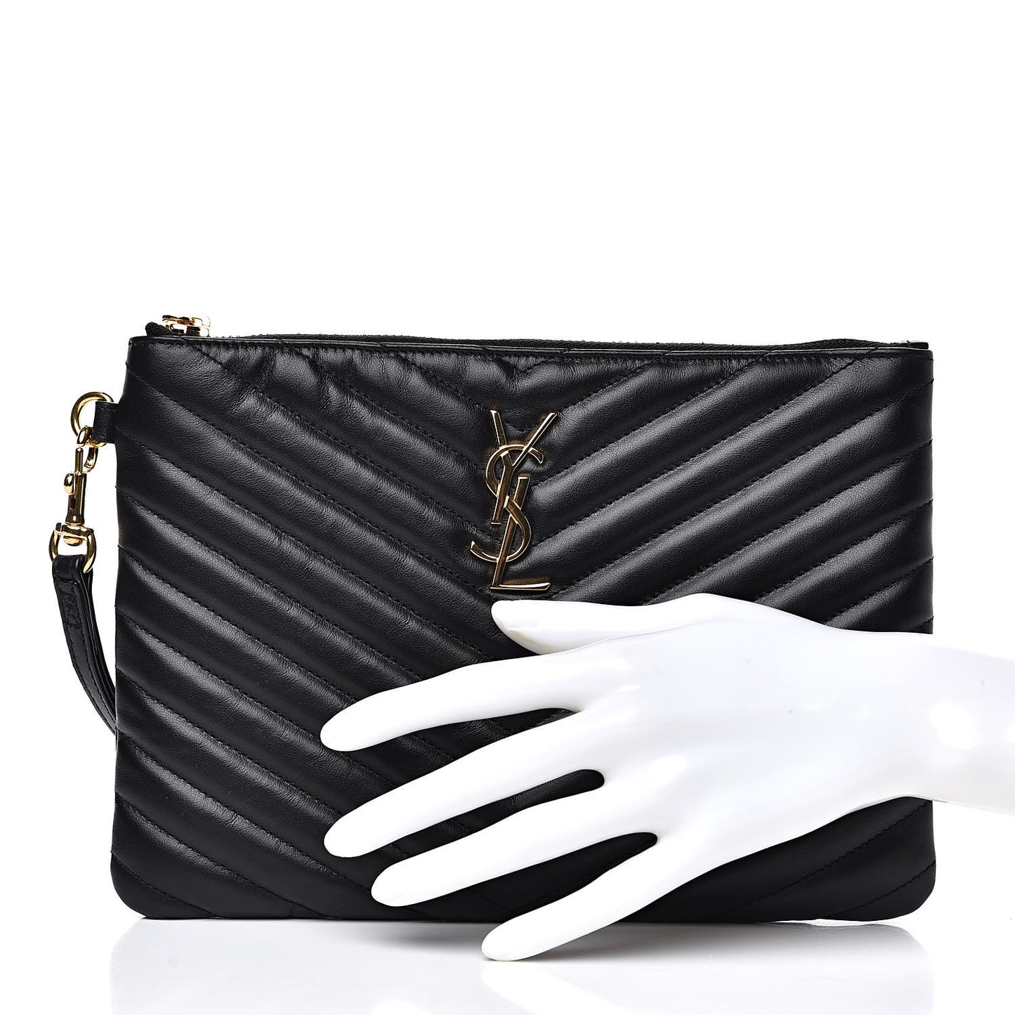 Calfskin Matelasse Chevron Monogram A5 Wristlet Black
