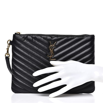 Saint Laurent Calfskin Matelasse Chevron Monogram A5 Wristlet Black 2 of 11