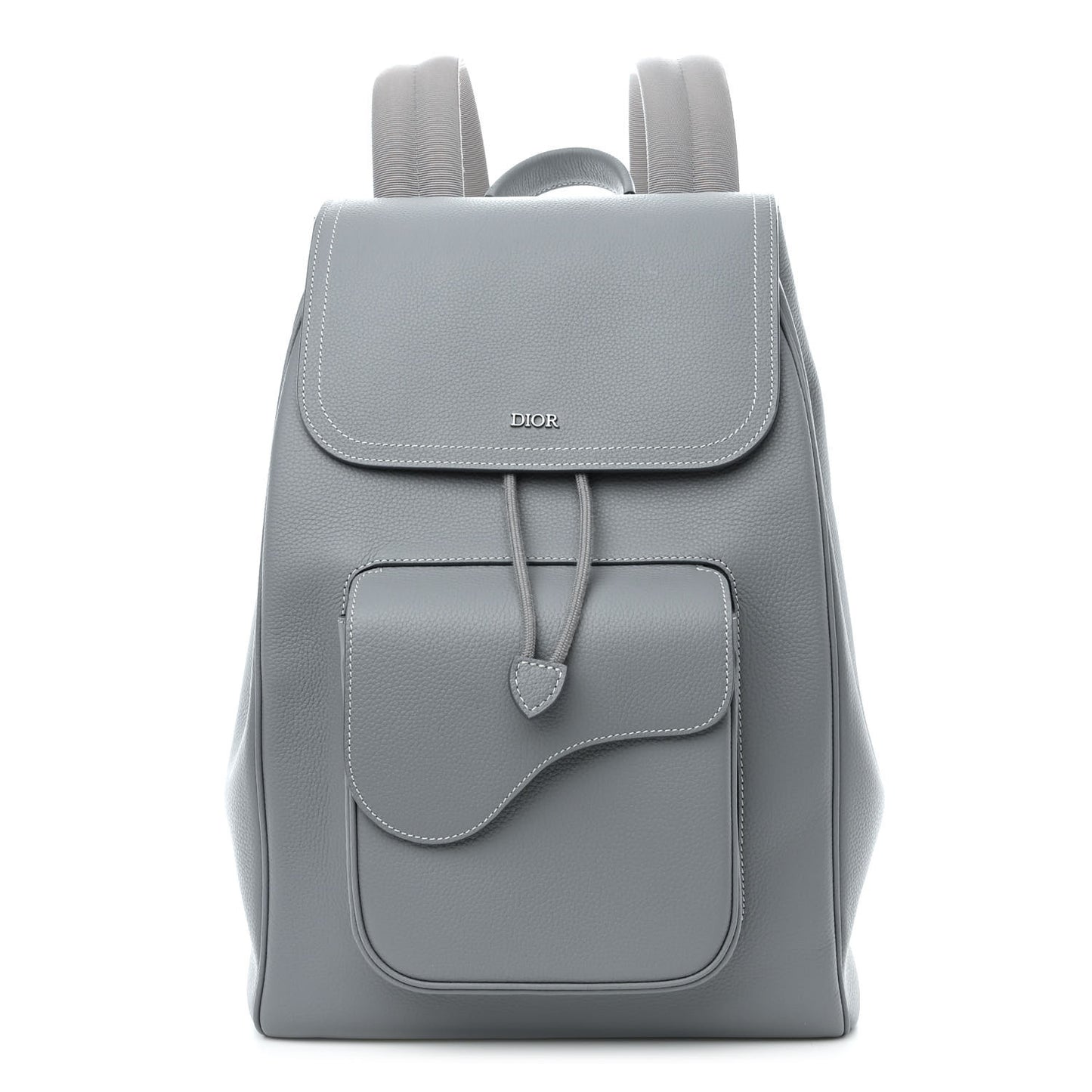 Grained Calfskin Saddle Drawstring Backpack Deep Grey