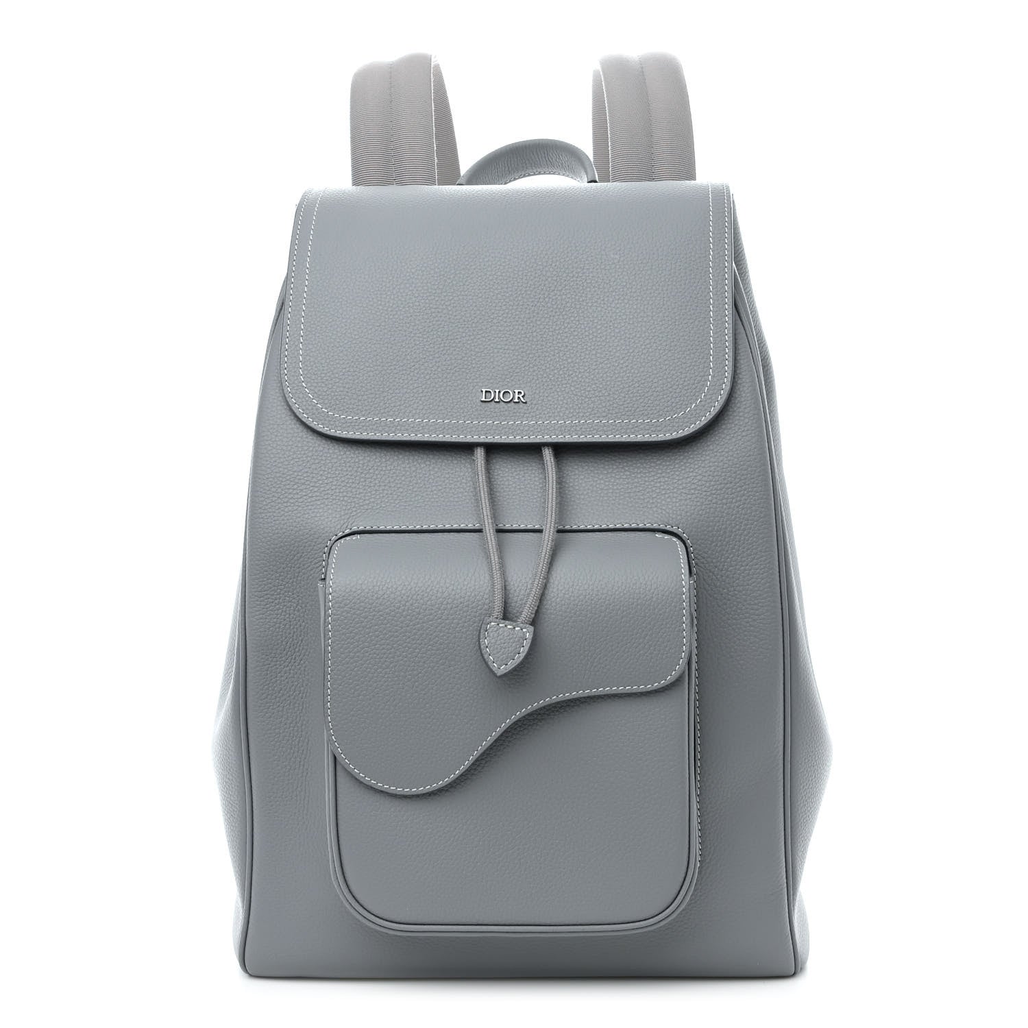 Christian Dior Grained Calfskin Saddle Drawstring Backpack Deep Grey 1 of 10