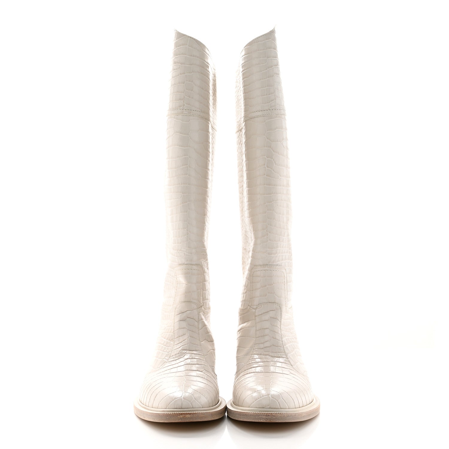 Fendi Calfskin Crocodile Embossed Karligraphy Logo Riding Boots 40.5 White 2 of 16