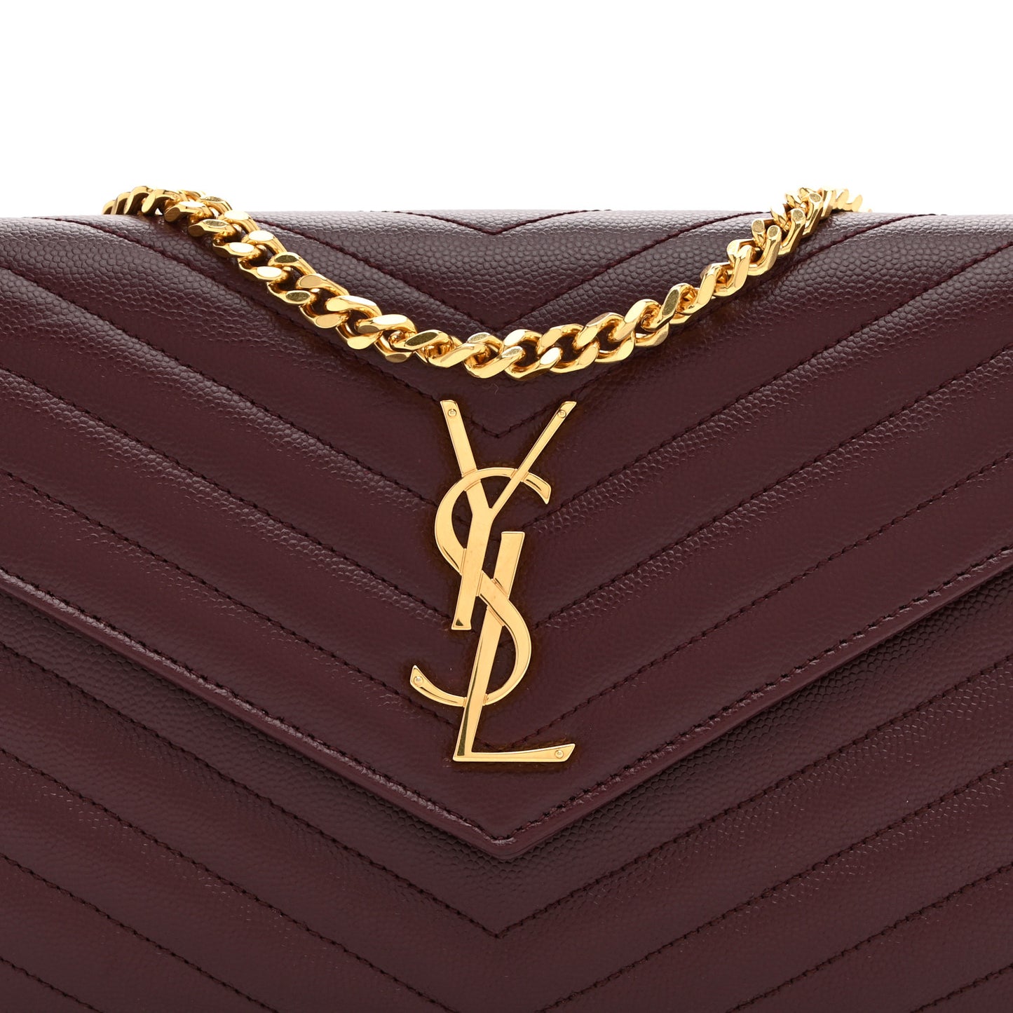 Grain De Poudre Matelasse Chevron Monogram Chain Wallet Rouge Legion