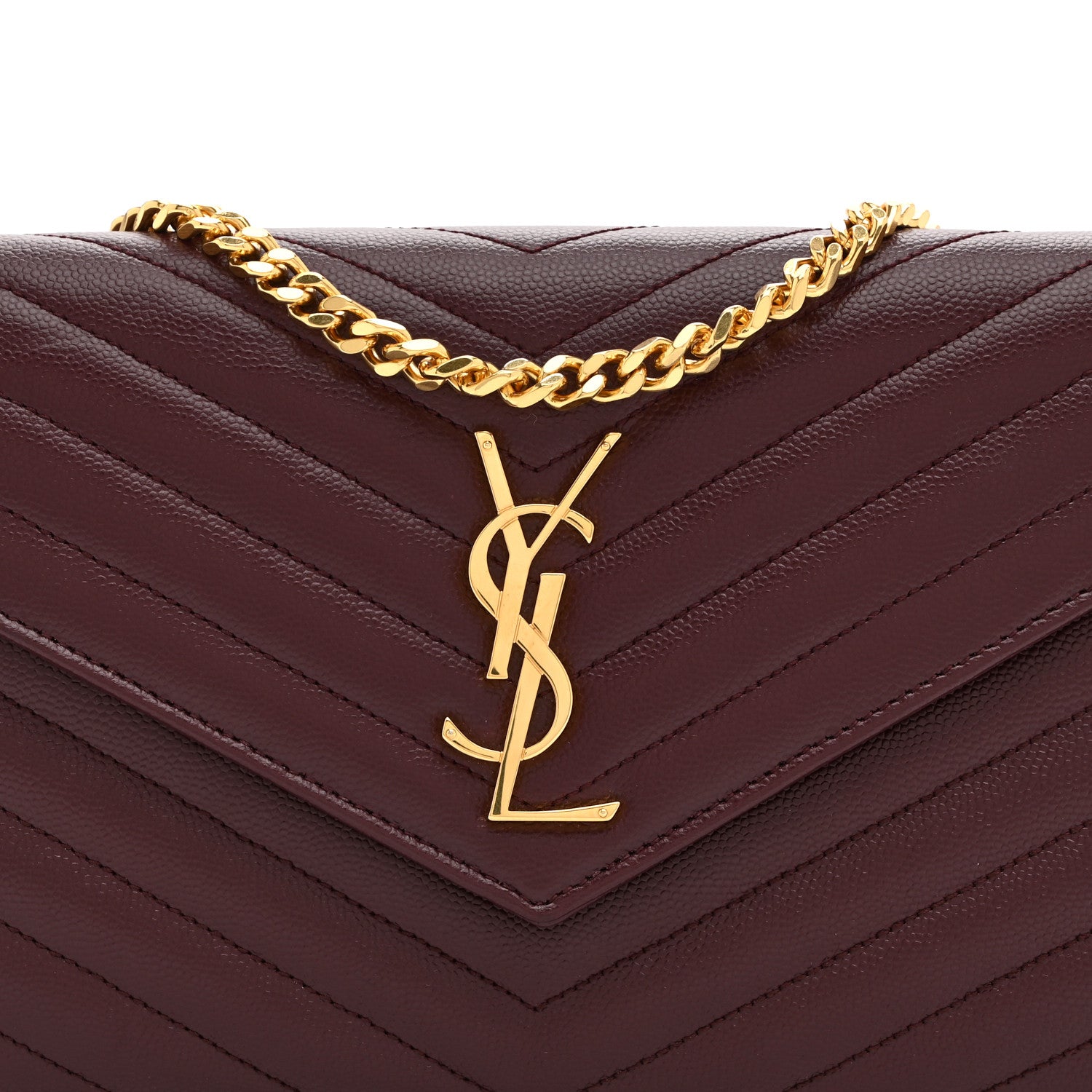 Saint Laurent Grain De Poudre Matelasse Chevron Monogram Chain Wallet Rouge Legion 7 of 9