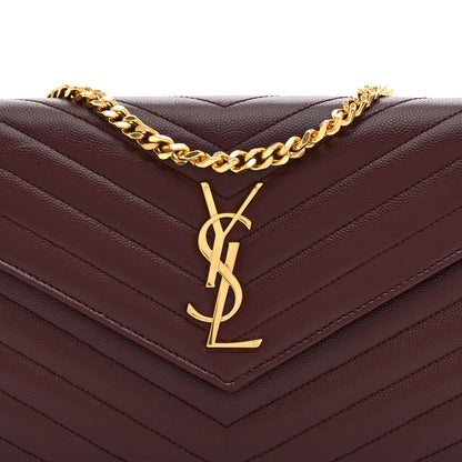 Saint Laurent Grain De Poudre Matelasse Chevron Monogram Chain Wallet Rouge Legion 7 of 9